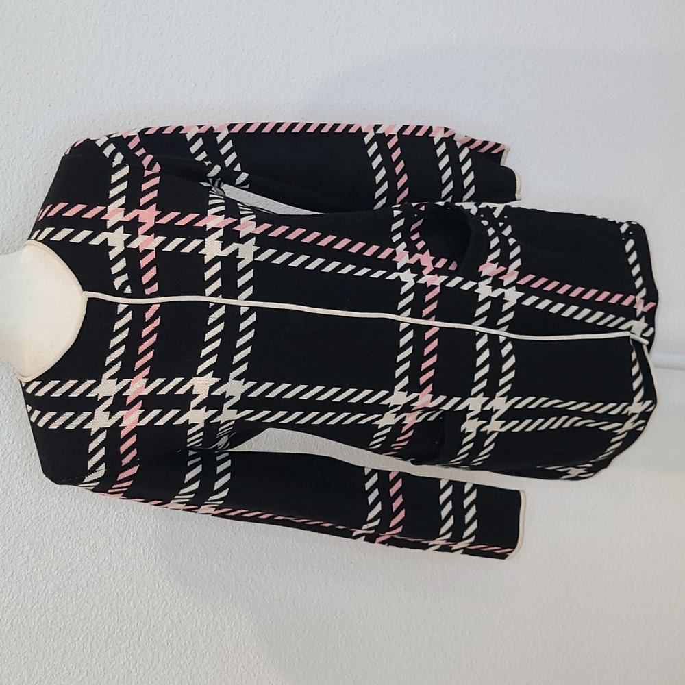 Talbots knit long sweater cardigan small petite black white & pink